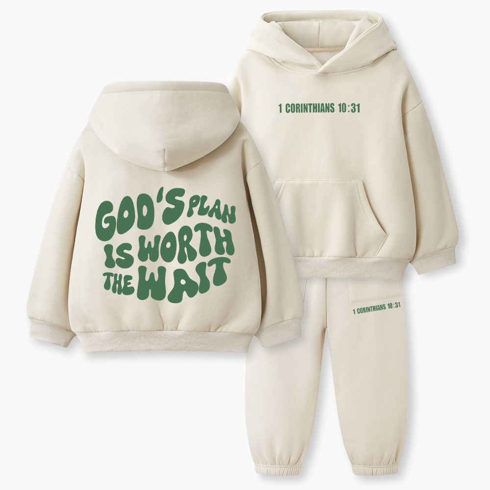 God's Plan Is Worth The Wait Christian Kid Fleece Hoodie Set