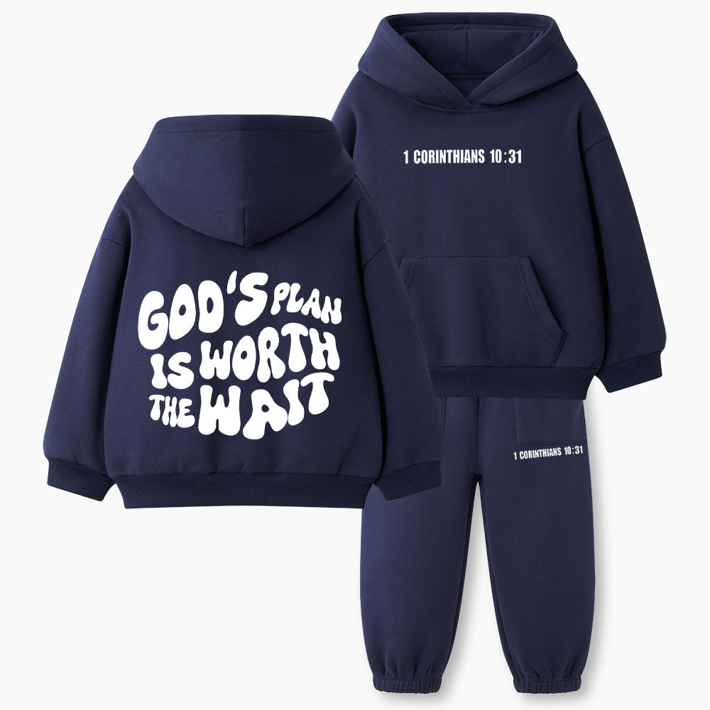 God's Plan Is Worth The Wait Christian Kid Fleece Hoodie Set