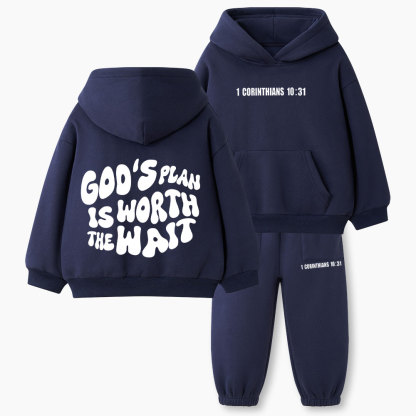 God's Plan Is Worth The Wait Christian Kid Fleece Hoodie Set