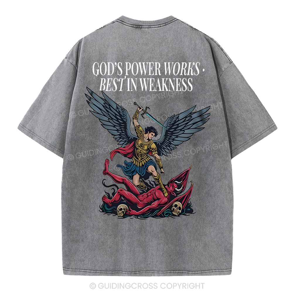 God's Power Works Beat In Weakness Christian Washed T-Shirt