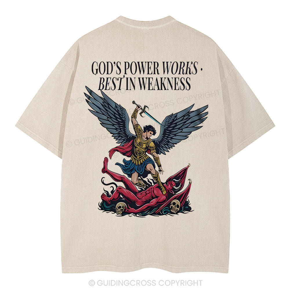 God's Power Works Beat In Weakness Christian Washed T-Shirt
