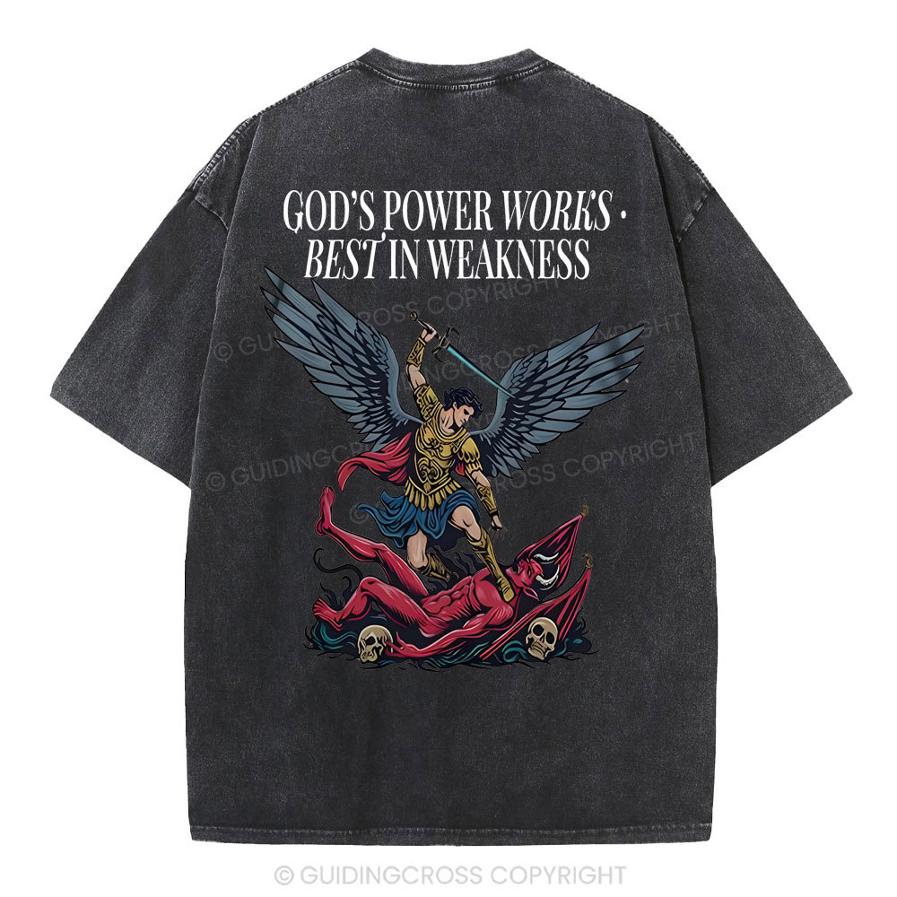 God's Power Works Beat In Weakness Christian Washed T-Shirt