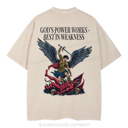 God's Power Works Beat In Weakness Christian Washed T-Shirt