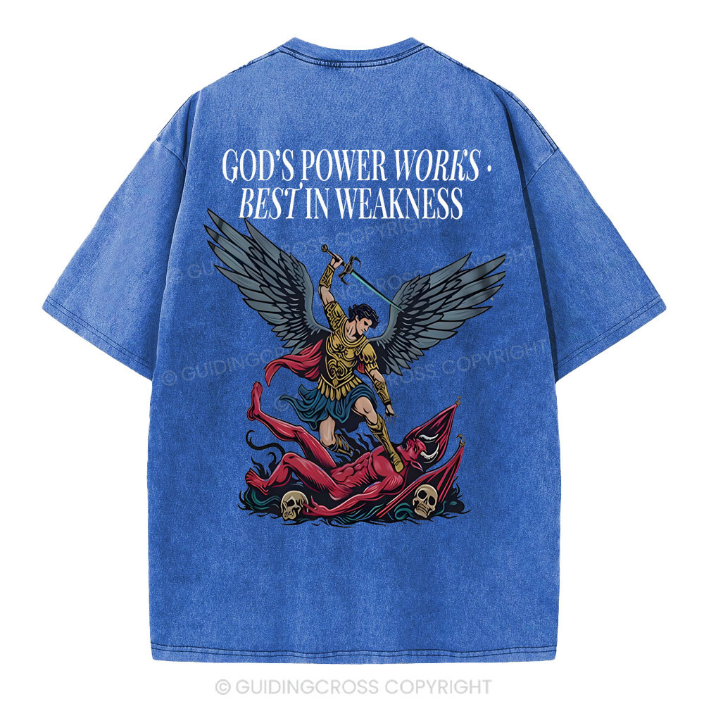 God's Power Works Beat In Weakness Christian Washed T-Shirt