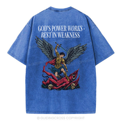 God's Power Works Beat In Weakness Christian Washed T-Shirt