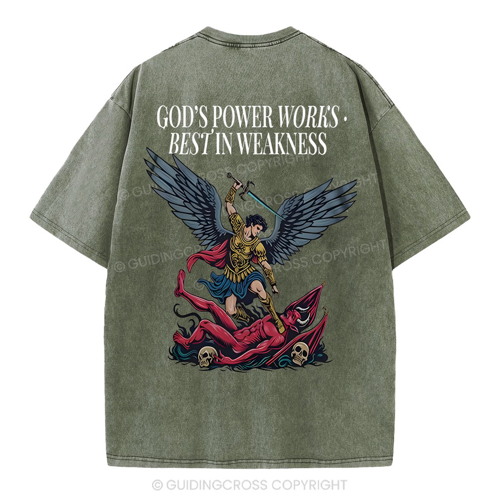 God's Power Works Beat In Weakness Christian Washed T-Shirt