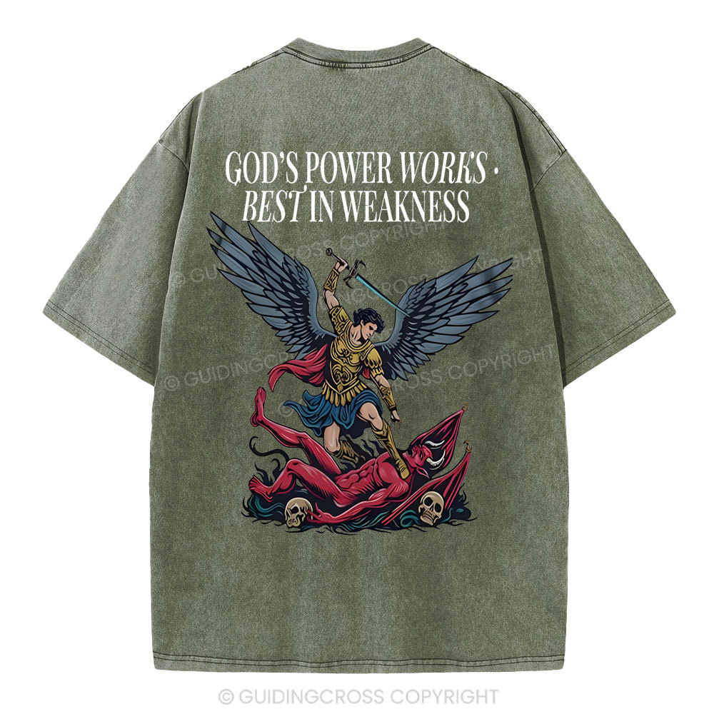 God's Power Works Beat In Weakness Christian Washed T-Shirt