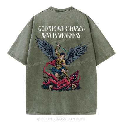 God's Power Works Beat In Weakness Christian Washed T-Shirt