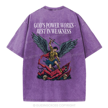 God's Power Works Beat In Weakness Christian Washed T-Shirt