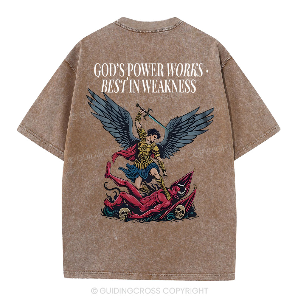 God's Power Works Beat In Weakness Christian Washed T-Shirt