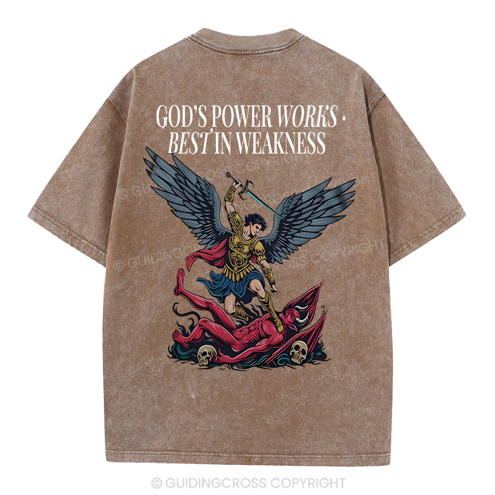 God's Power Works Beat In Weakness Christian Washed T-Shirt
