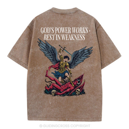 God's Power Works Beat In Weakness Christian Washed T-Shirt