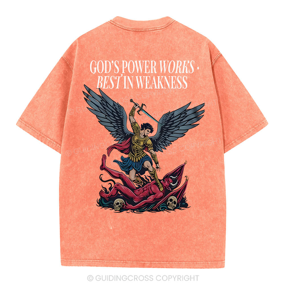 God's Power Works Beat In Weakness Christian Washed T-Shirt