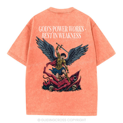God's Power Works Beat In Weakness Christian Washed T-Shirt