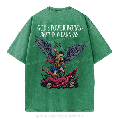God's Power Works Beat In Weakness Christian Washed T-Shirt