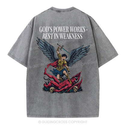 God's Power Works Beat In Weakness Christian Washed T-Shirt