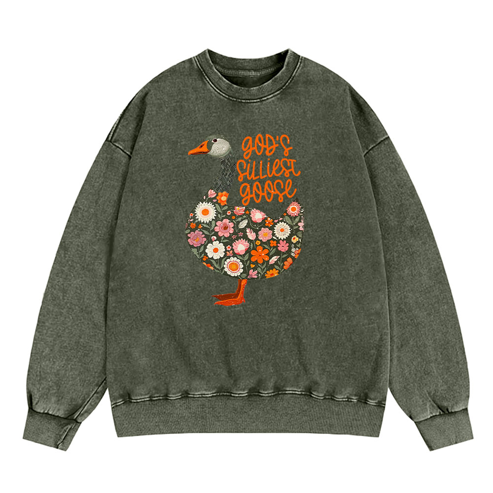 God's Silliest Goose Floral Christian Washed Sweatshirt