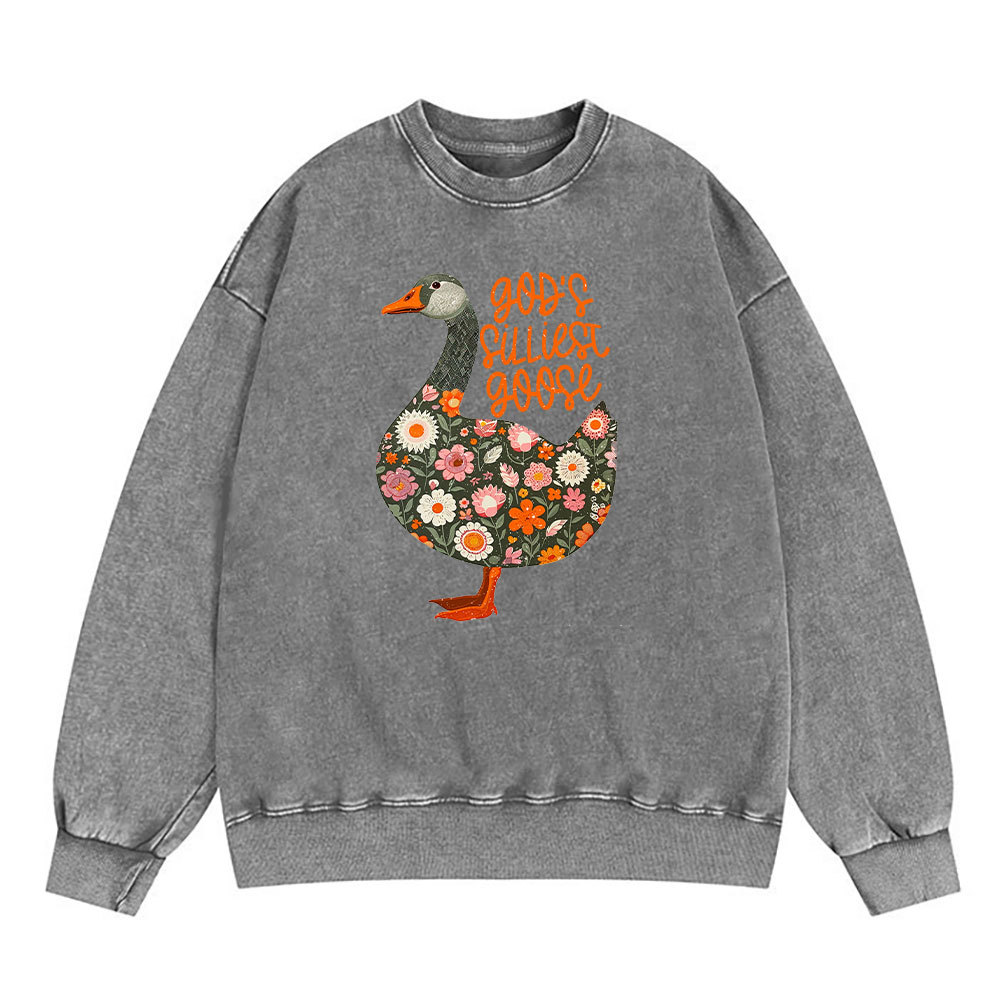 God's Silliest Goose Floral Christian Washed Sweatshirt
