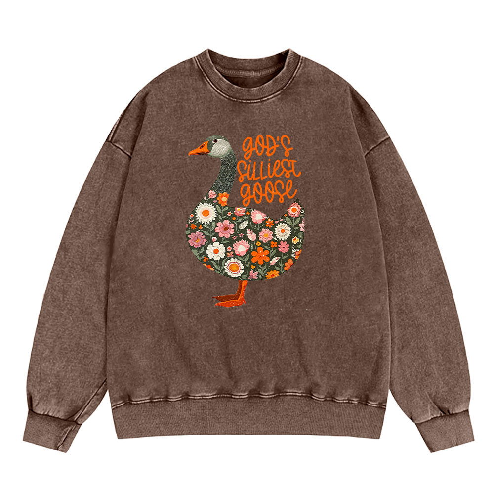 God's Silliest Goose Floral Christian Washed Sweatshirt
