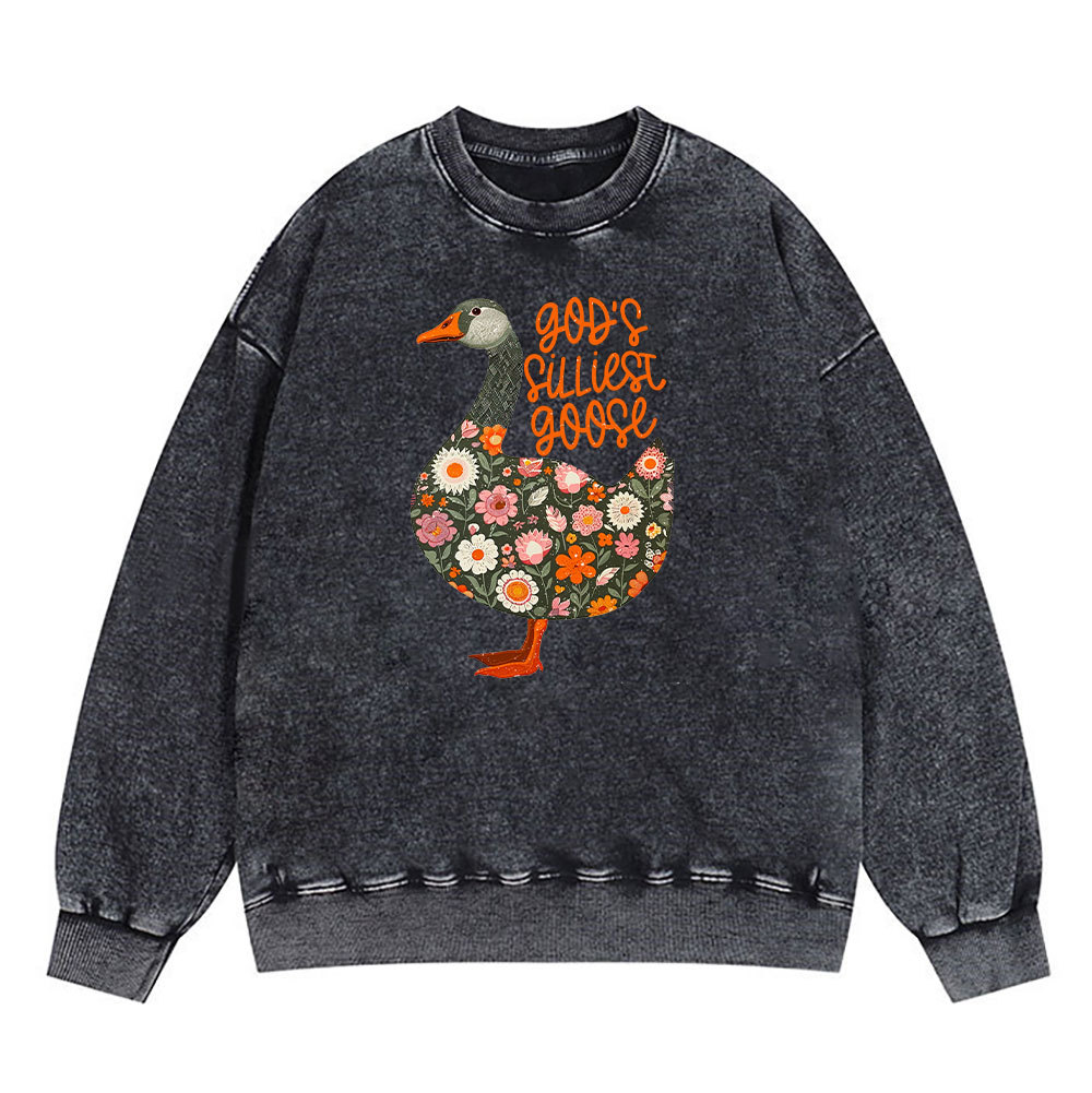 God's Silliest Goose Floral Christian Washed Sweatshirt Sale-GuidingCross