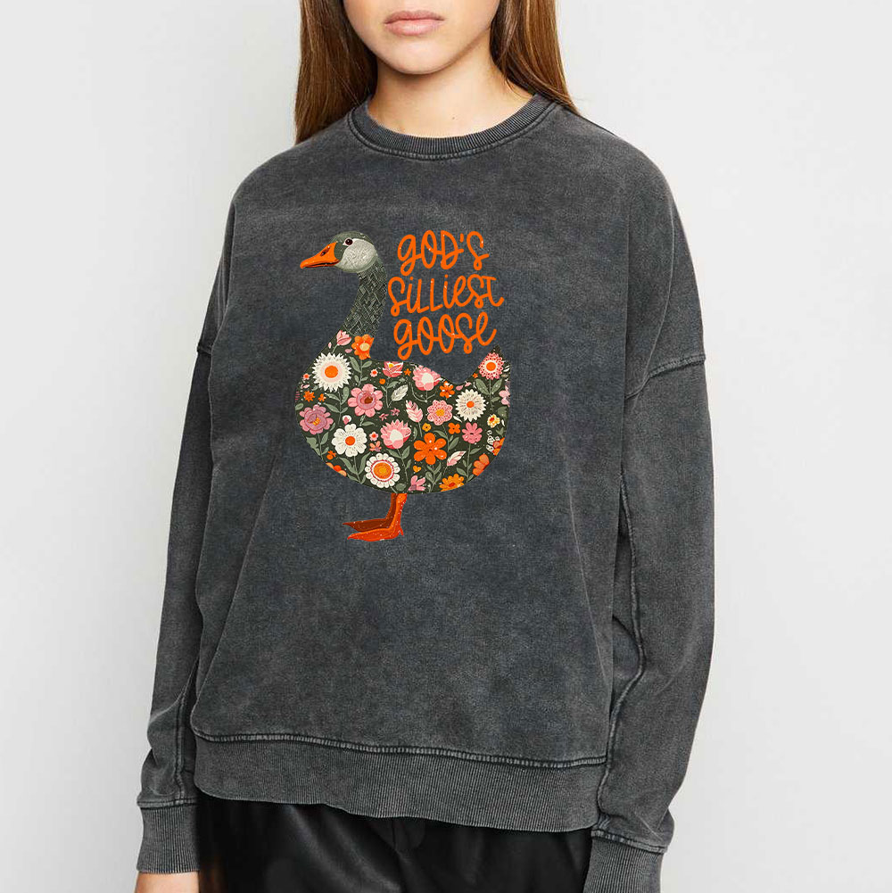 God's Silliest Goose Floral Christian Washed Sweatshirt