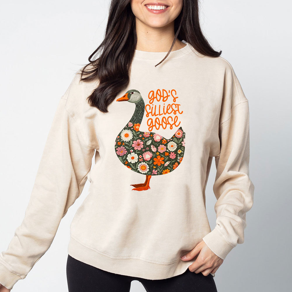 God's Silliest Goose Floral Christian Washed Sweatshirt