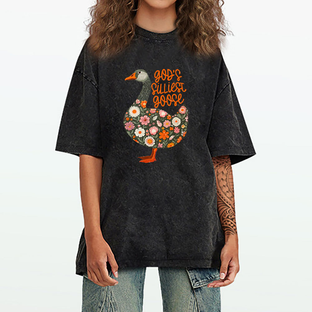 God's Silliest Goose Floral Christian Washed T-Shirt