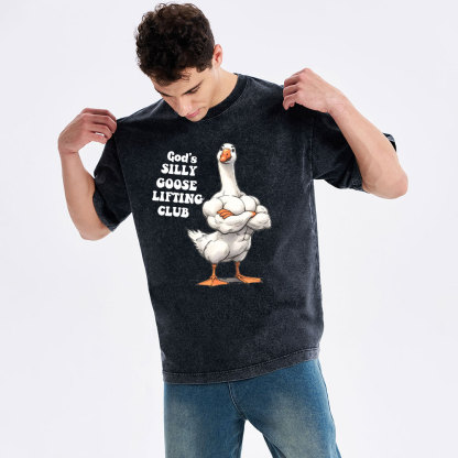 God's Silly Goose Lifiting Club Christian Washed T-Shirt
