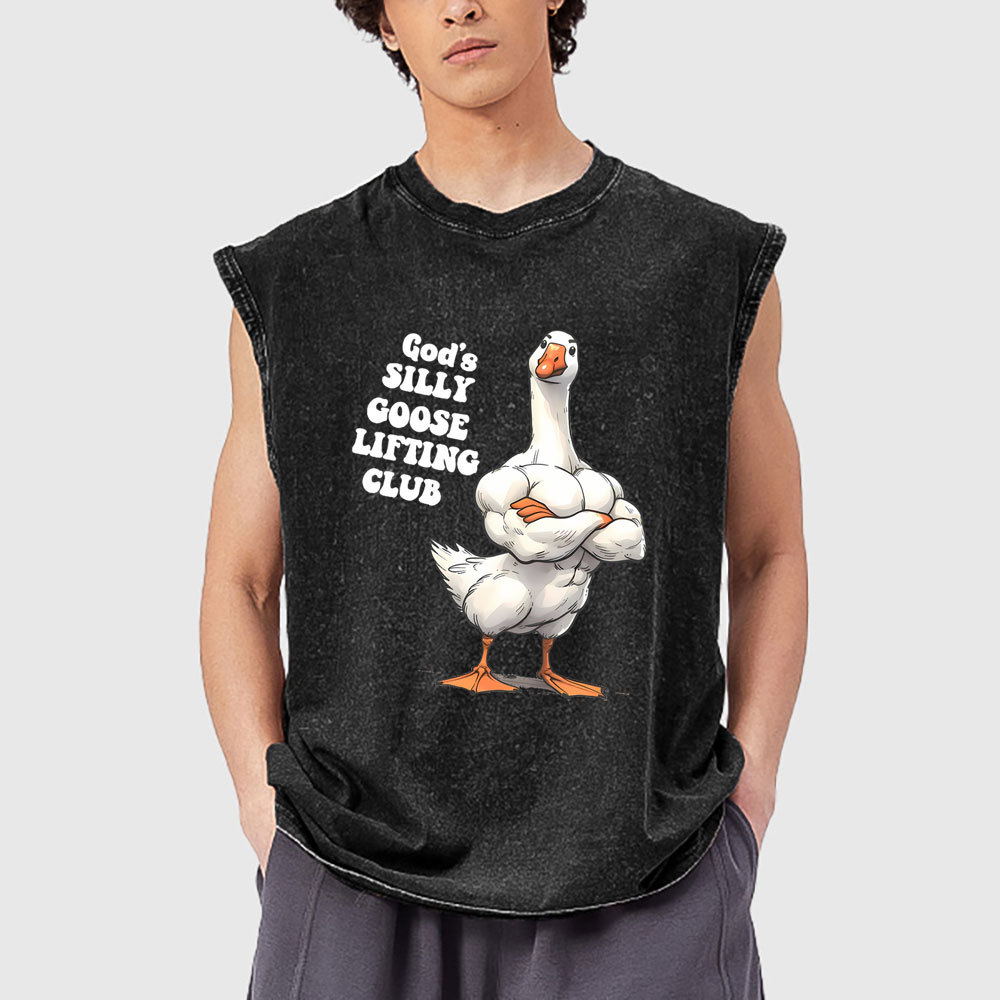 God's Silly Goose Lifiting Club Christian Washed Tank Top