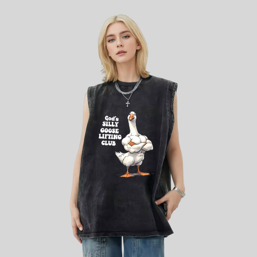God's Silly Goose Lifiting Club Christian Washed Tank Top