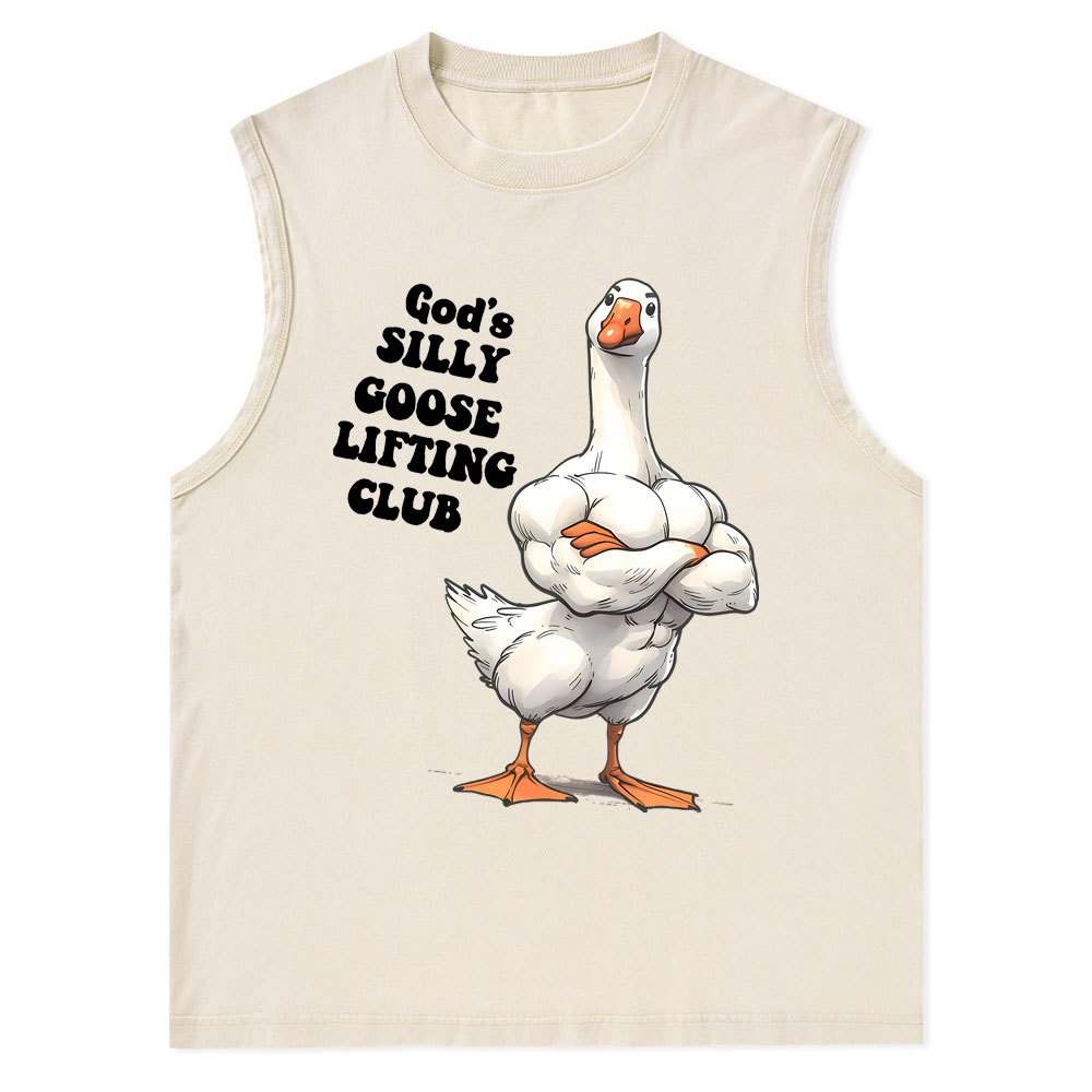 God's Silly Goose Lifiting Club Christian Washed Tank Top