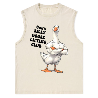 God's Silly Goose Lifiting Club Christian Washed Tank Top