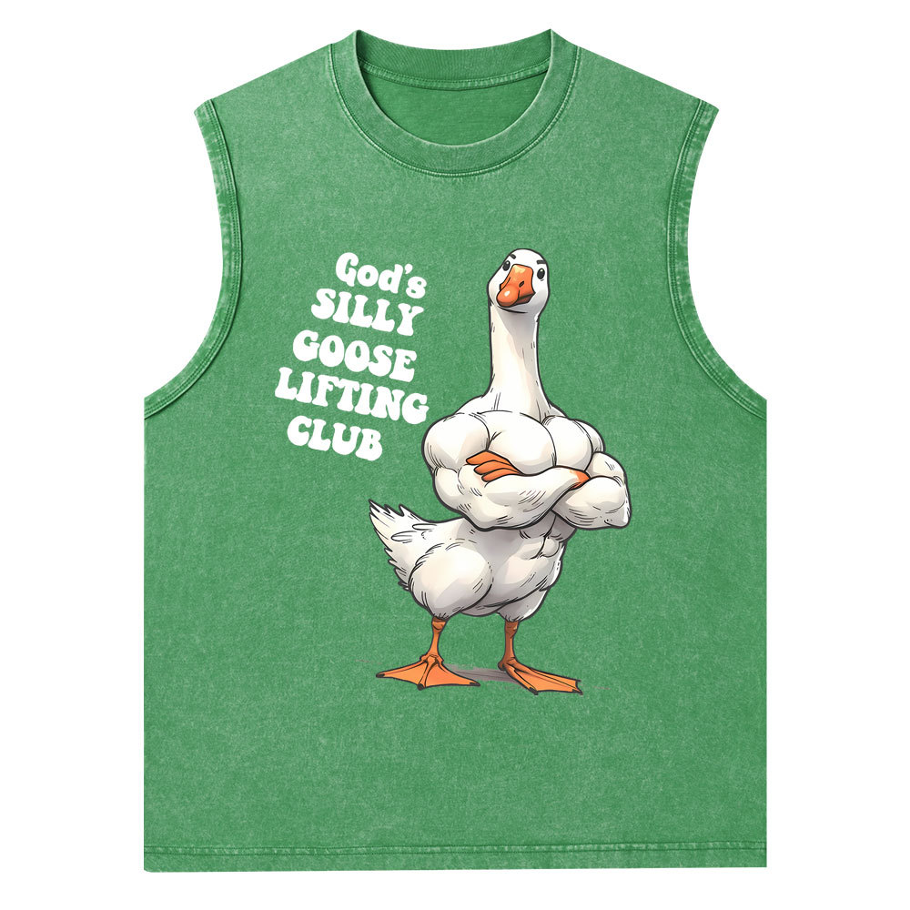 God's Silly Goose Lifiting Club Christian Washed Tank Top