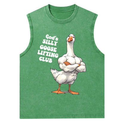 God's Silly Goose Lifiting Club Christian Washed Tank Top