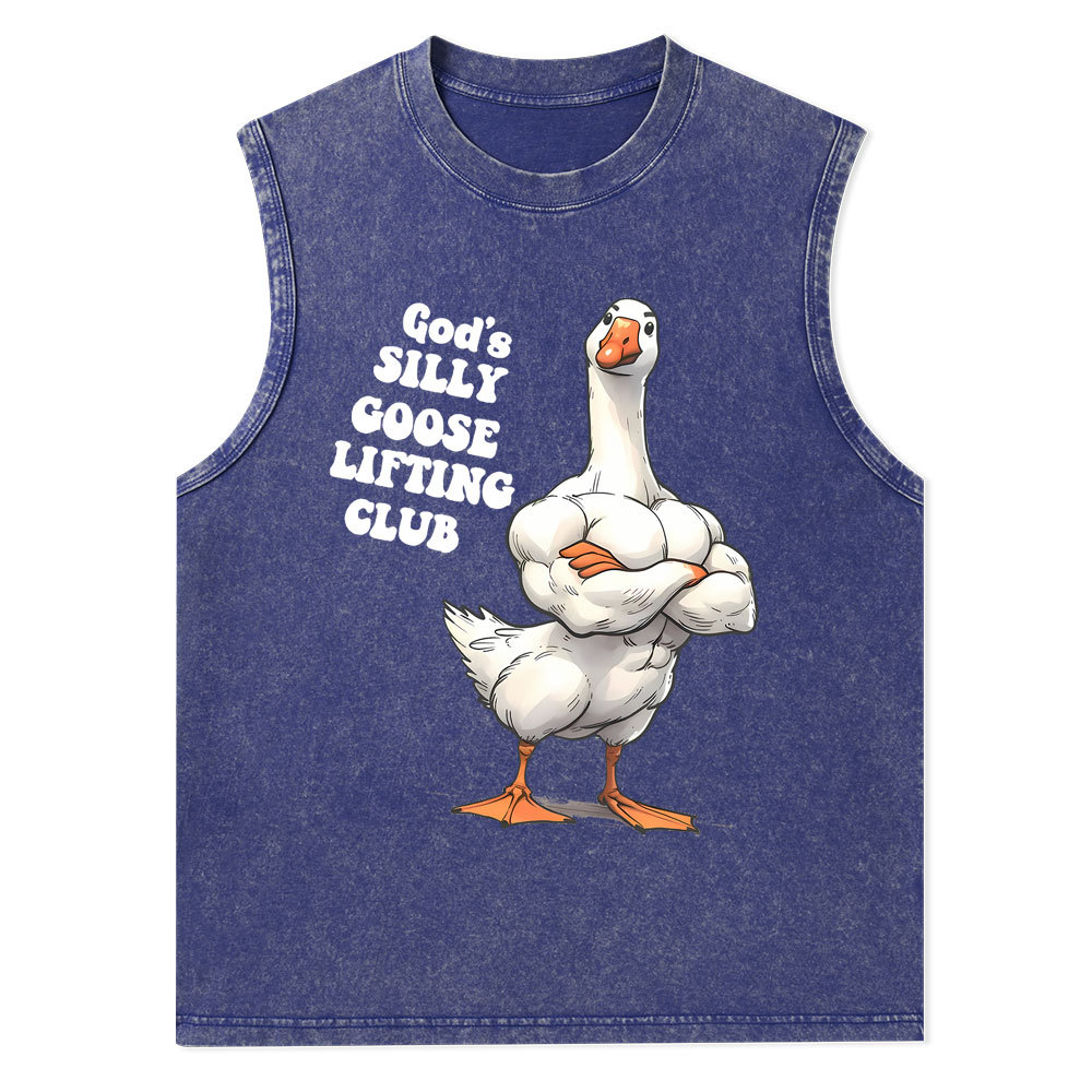God's Silly Goose Lifiting Club Christian Washed Tank Top