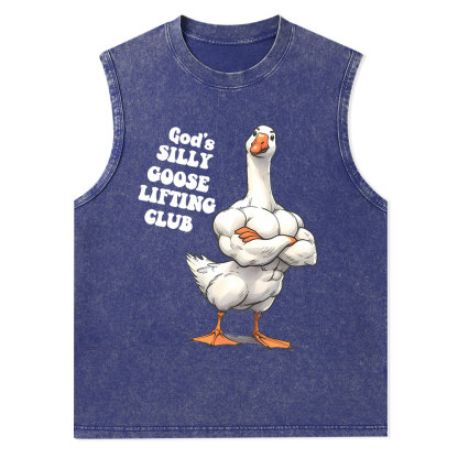 God's Silly Goose Lifiting Club Christian Washed Tank Top