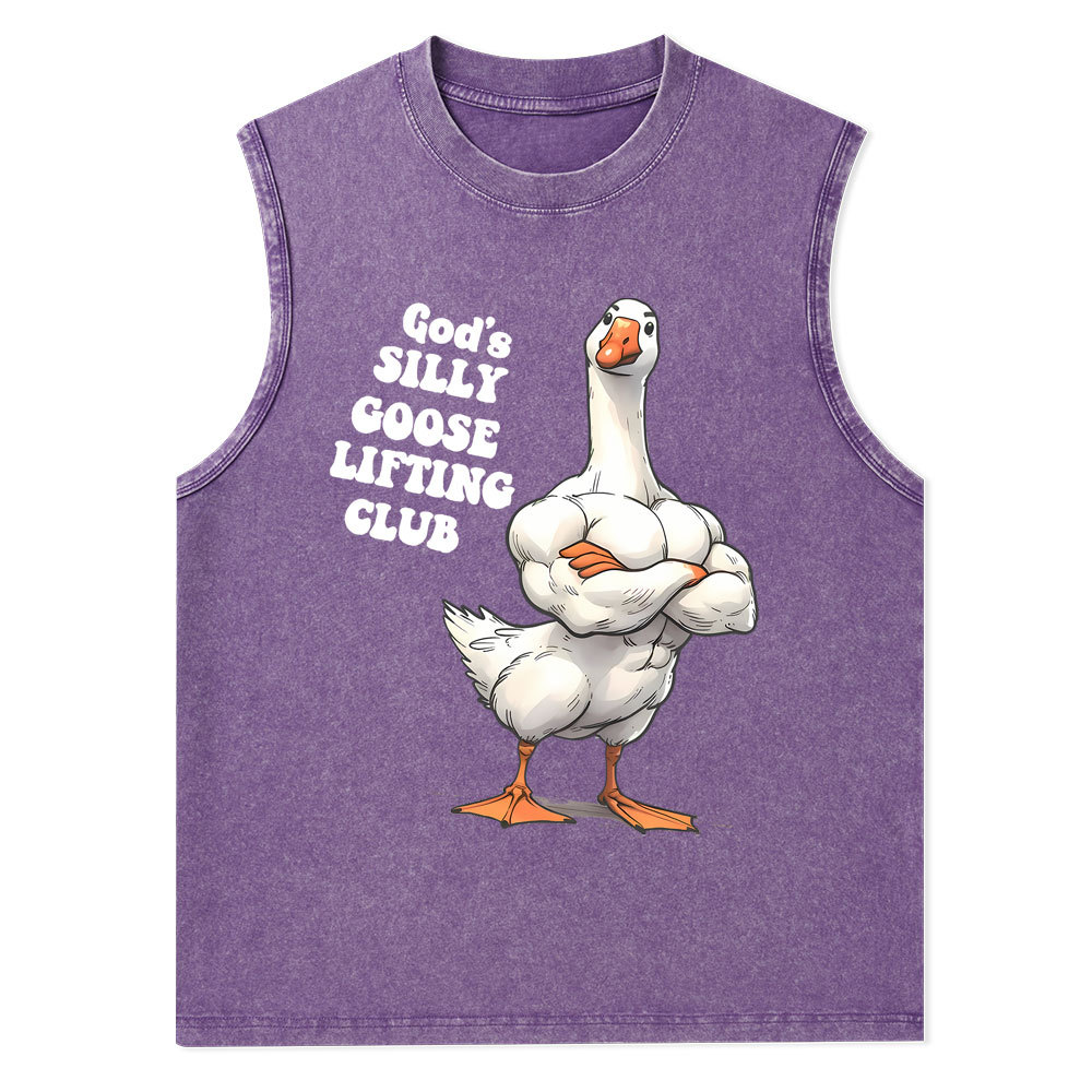 God's Silly Goose Lifiting Club Christian Washed Tank Top