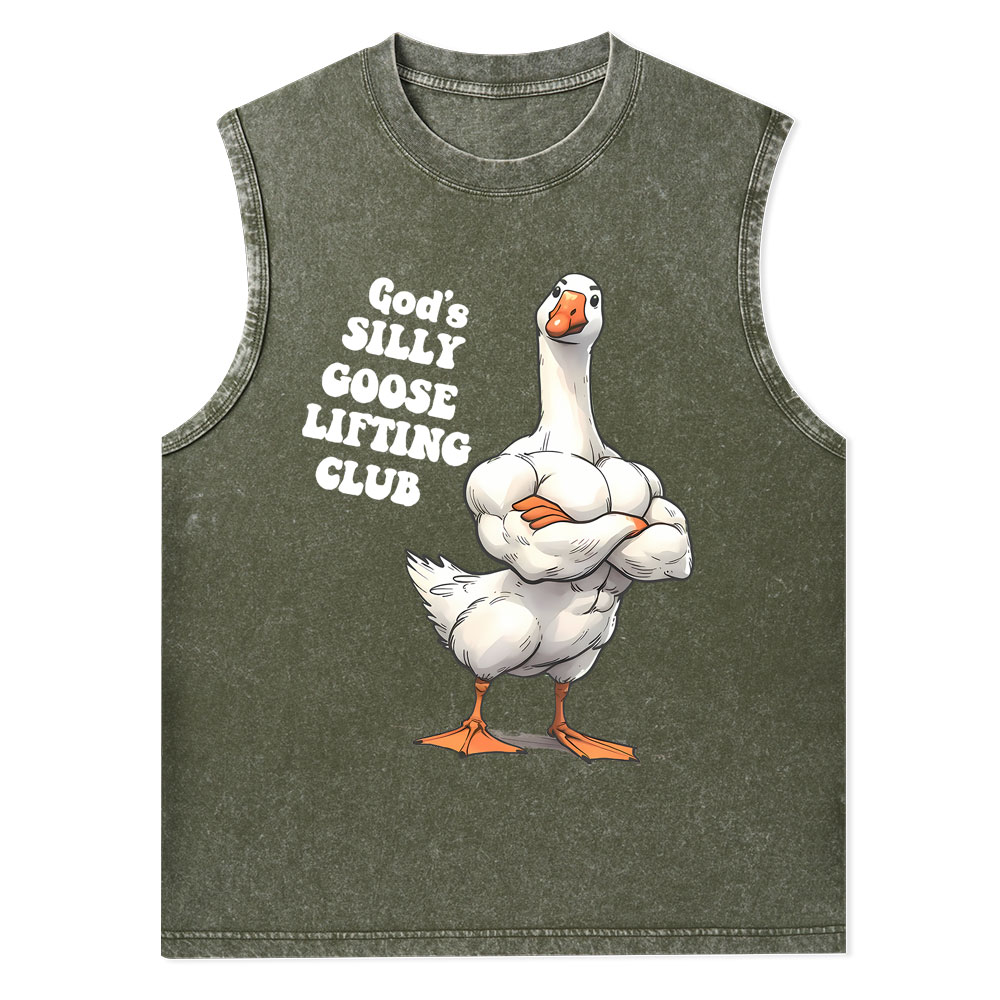 God's Silly Goose Lifiting Club Christian Washed Tank Top