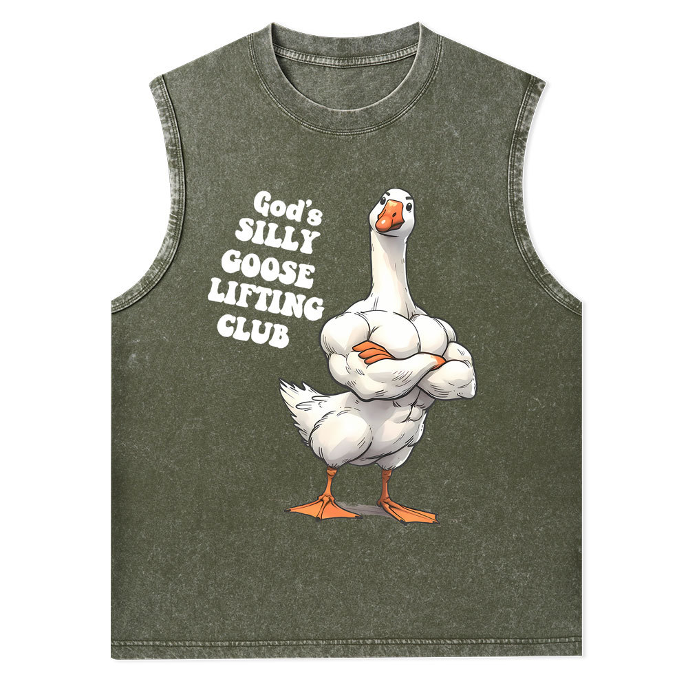 God's Silly Goose Lifiting Club Christian Washed Tank Top