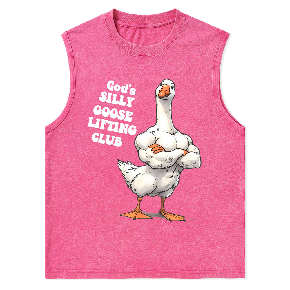 God's Silly Goose Lifiting Club Christian Washed Tank Top