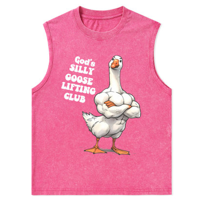 God's Silly Goose Lifiting Club Christian Washed Tank Top
