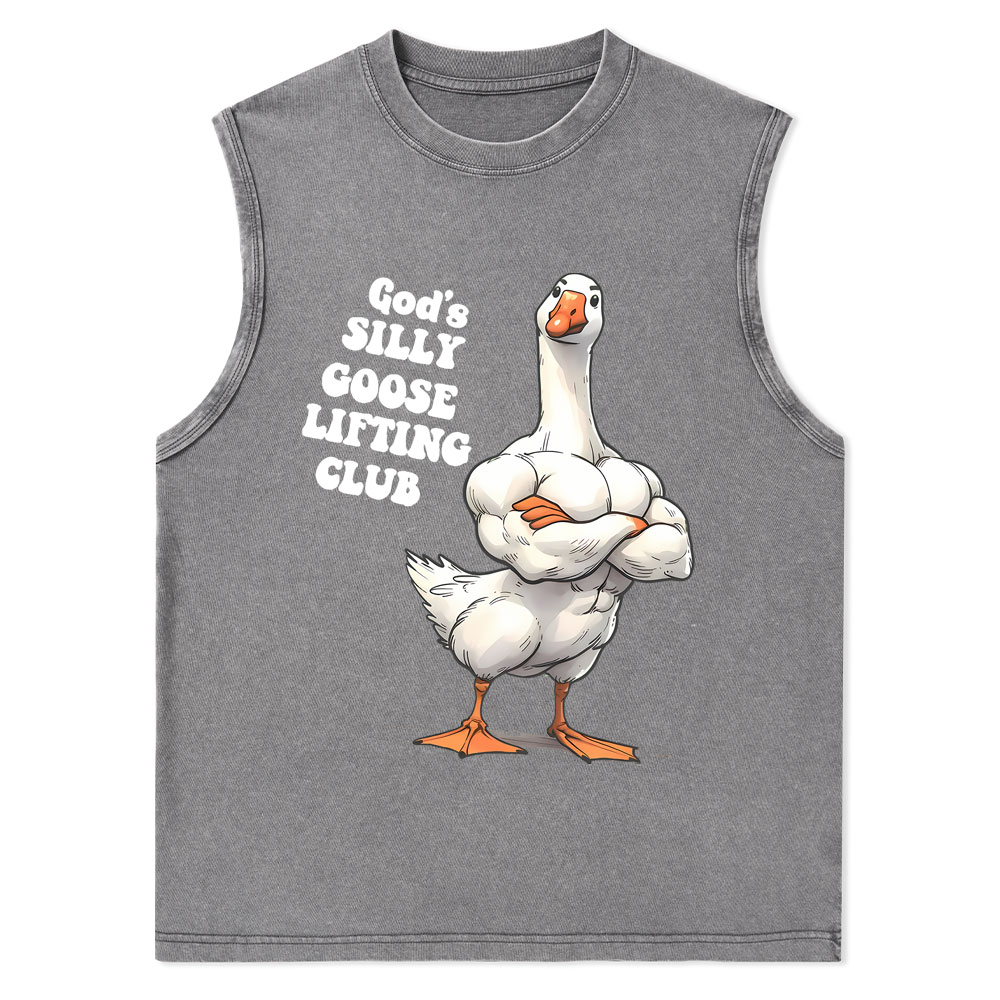 God's Silly Goose Lifiting Club Christian Washed Tank Top