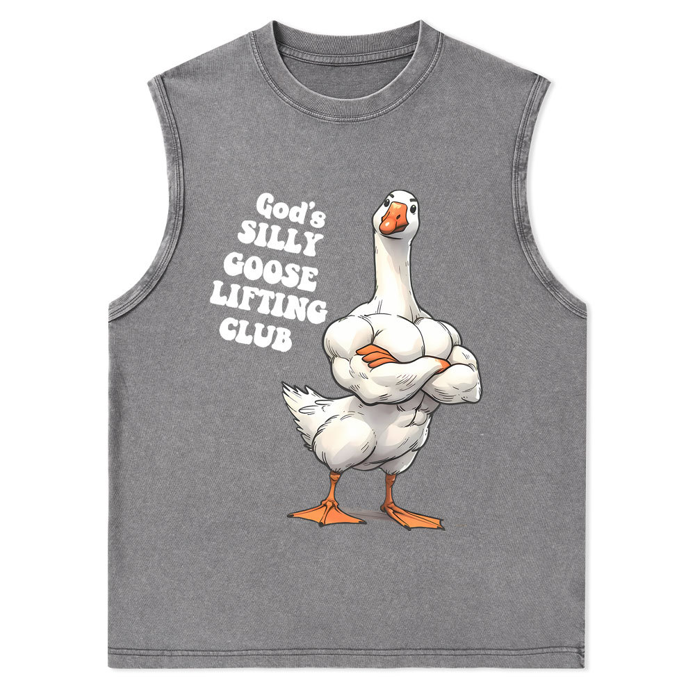 God's Silly Goose Lifiting Club Christian Washed Tank Top