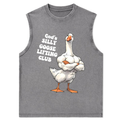 God's Silly Goose Lifiting Club Christian Washed Tank Top