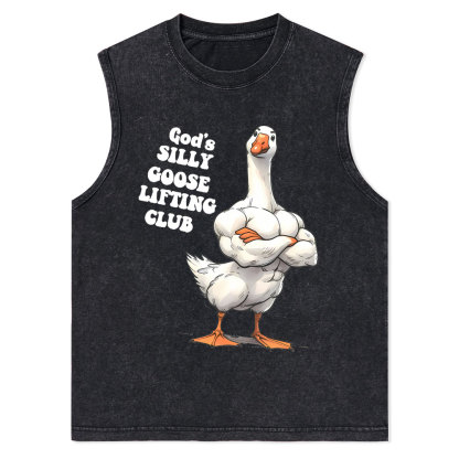 God's Silly Goose Lifiting Club Christian Washed Tank Top