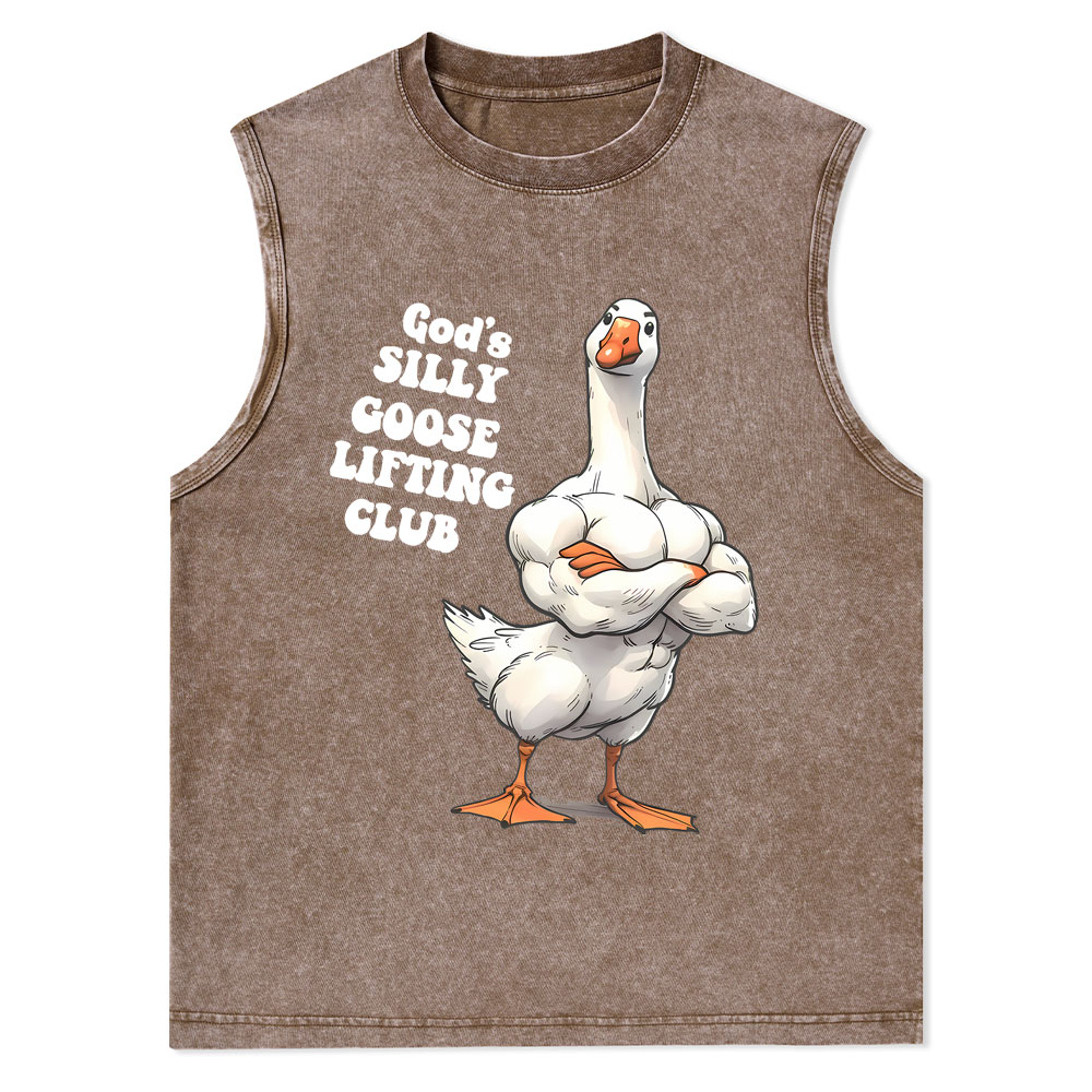 God's Silly Goose Lifiting Club Christian Washed Tank Top