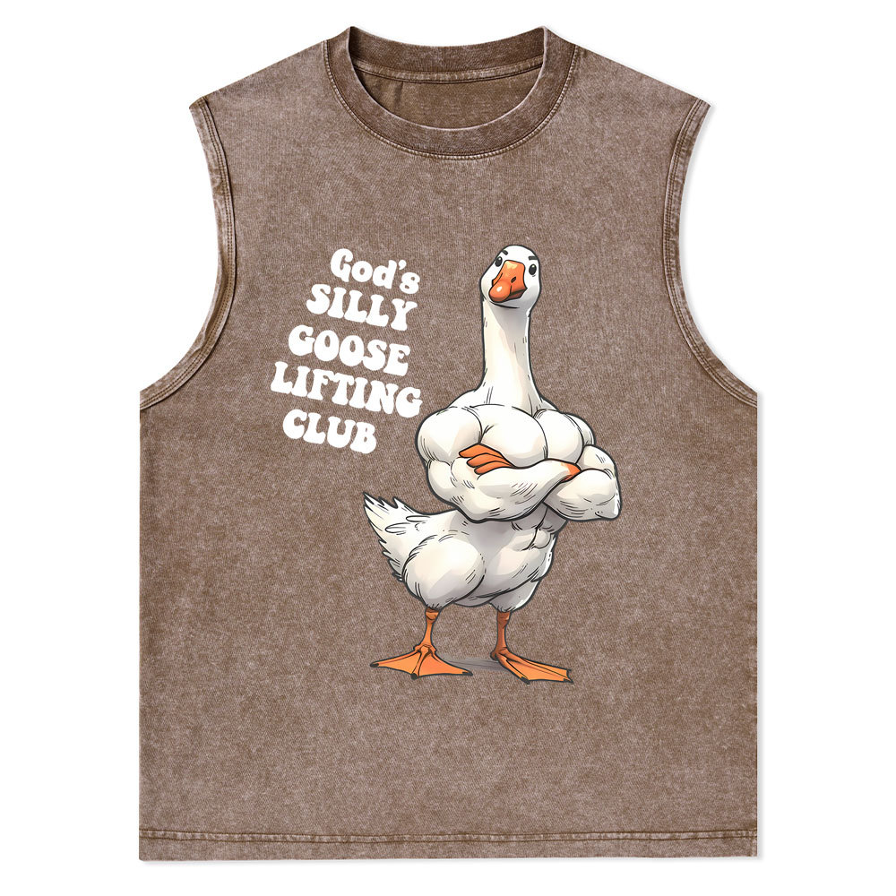 God's Silly Goose Lifiting Club Christian Washed Tank Top