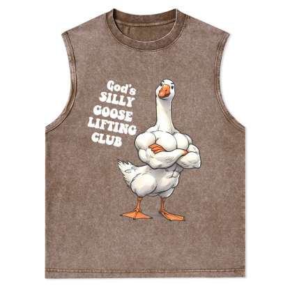 God's Silly Goose Lifiting Club Christian Washed Tank Top