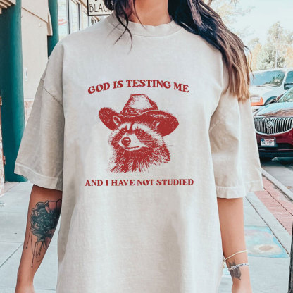 God's Testing Me Funny Raccoon Christian Washed T-Shirt