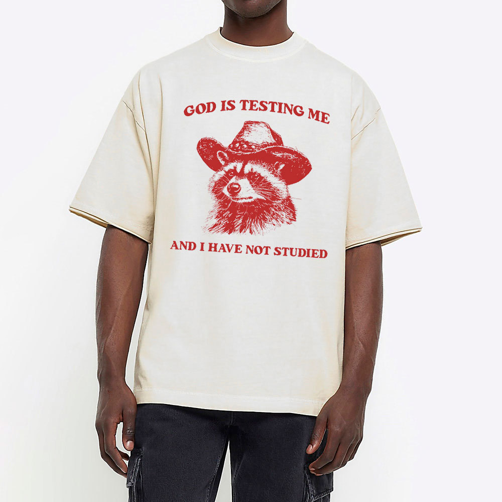 God's Testing Me Funny Raccoon Christian Washed T-Shirt